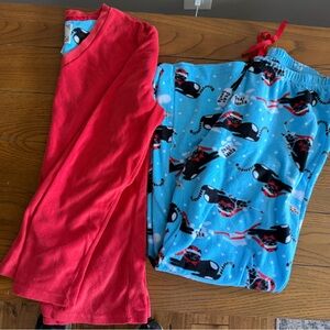Cozy Cat Adult Pajama Set - Red and Blue
